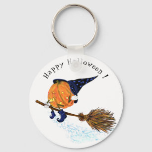 Happy Halloween Witch Pumpkin-vliegende kamer - gr Sleutelhanger
