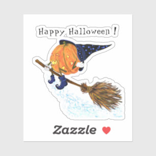 Happy Halloween Witch Pumpkin-vliegende kamer - gr Sticker