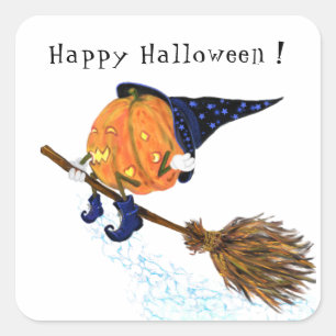 Happy Halloween Witch Pumpkin-vliegende kamer - gr Vierkante Sticker