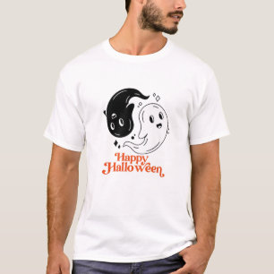 Happy Halloween Yin en Yang Black en White Ghost T-shirt