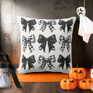 Happy Halloween Zwart gecontroleerd strikjes Coque Kussen