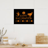 Happy Halloween zwart sinaasappel spooky decor pos Poster (Keuken)