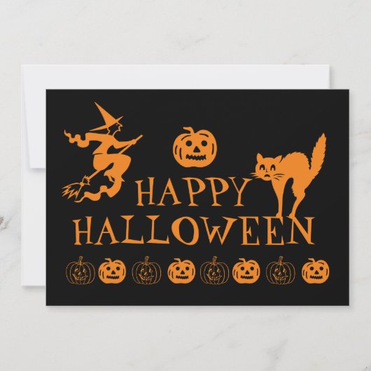 Happy Halloween zwart sinaasappel spooky Invitatio Kaart (Voorkant)