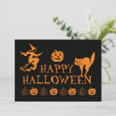 Happy Halloween zwart sinaasappel spooky Invitatio Kaart (Staand voorkant)