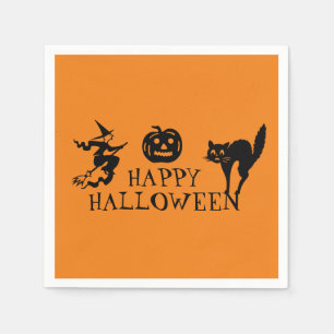 Happy Halloween zwart & sinaasappel spooky papier Servet