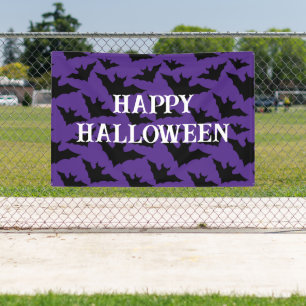 Happy Halloween zwart vleermuizen paarse spooky pa Spandoek