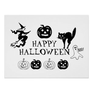 Happy Halloween zwart-wit spooky Poster Perfect Poster