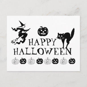 Happy Halloween zwart wit spooky schattig Briefkaart