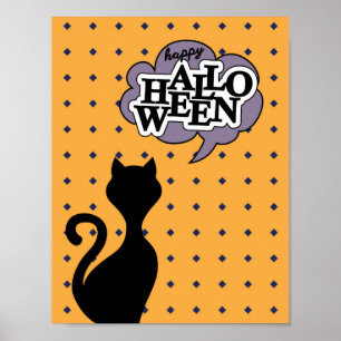 Happy halloween zwarte cartoon poster