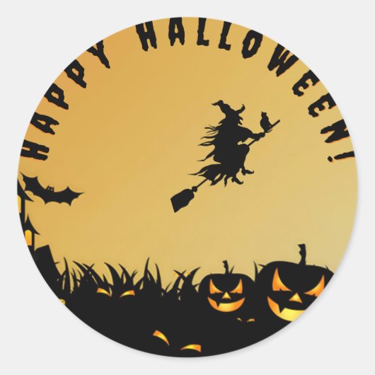 Happy Halloween zwarte heks Ronde Sticker (Voorkant)