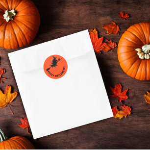 Happy Halloween zwarte heks sinaasappel Ronde Sticker