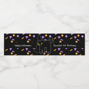 Happy Halloween Zwarte Kat Confetti Verjaardag Waterfles Etiket