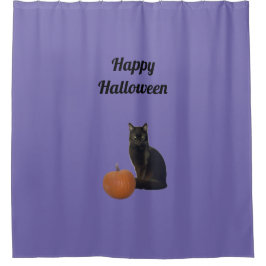 Happy Halloween Zwarte Kat Sinaasappel Pompoen Paa Douchegordijn