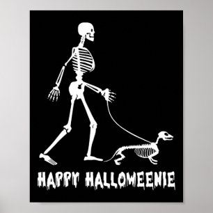 Happy Halloweenie Skeleton Walking Teckel Hond H Poster