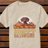 Happy Halloweenie teckel hond pompoen patch T-shirt