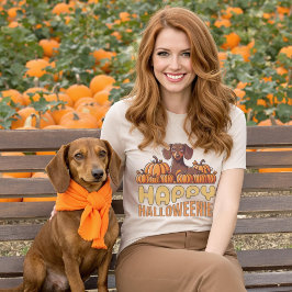 Happy Halloweenie teckel hond pompoen patch T-shirt