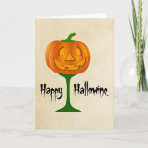 Happy Hallowine Pumpkin Wine Glass Halloween Kaart