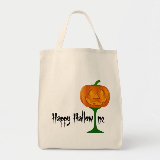 Happy Hallowine Pumpkin Wine Glass Halloween Tote Bag (Voorkant)