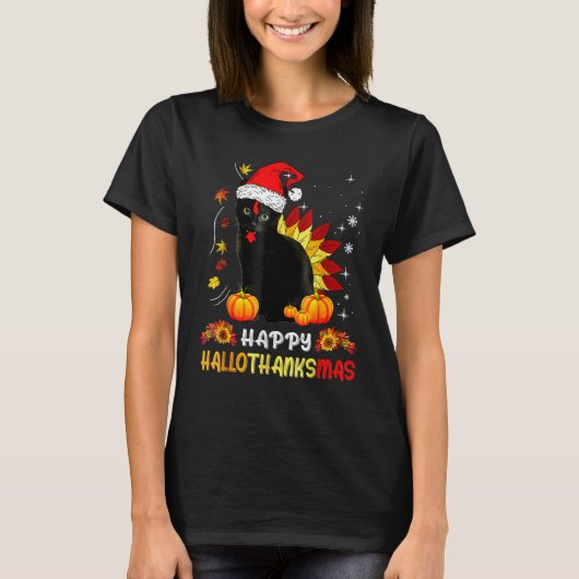 Happy Hanksmas Black Cat Halloween Thanksgi T-shirt (Voorkant)