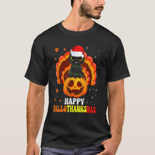 Happy Hanksmas Black Cat Santa Pumpkin Turke T-shirt