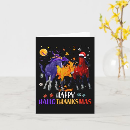 Happy Hanksmas Horse Halloween Thanksgiving Kaart (Gele Bloem)