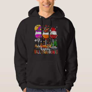 Happy Hanksmas Wine Glasses Witch Santa Hat Hoodie