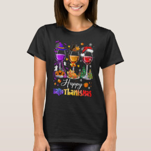 Happy Hanksmas Wine Glasses Witch Santa Hat T-shirt