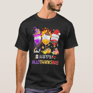 Happy Hanksmas Wine Glasses Witch Santa Hat T-shirt