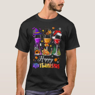 Happy Hanksmas Wine Glasses Witch Santa Hat T-shirt