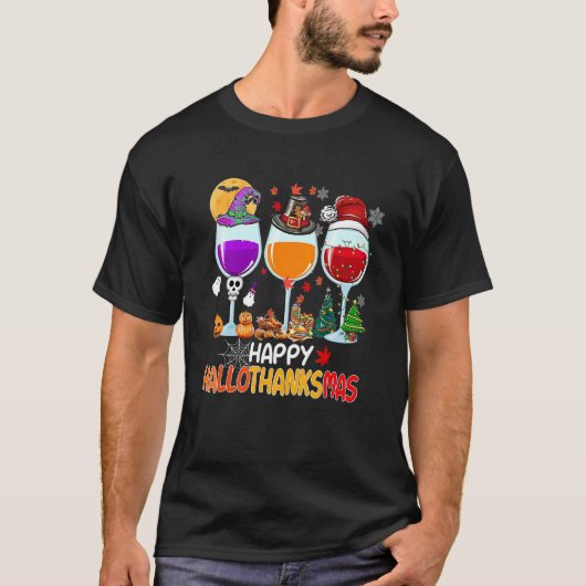 Happy Hanksmas Wine Glasses Witch Santa Hat T-shirt (Voorkant)