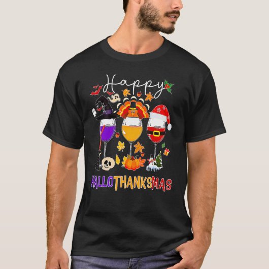 Happy Hanksmas Wine Glasses Witch Santa Hat T-shirt (Voorkant)