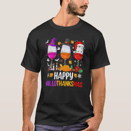 Happy Hanksmas Wine Glasses Witch Santa Hat T-shirt (Voorkant)