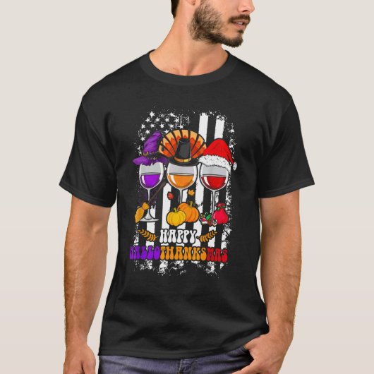 Happy Hanksmas Wine Glasses Witch Santa Hat T-shirt (Voorkant)