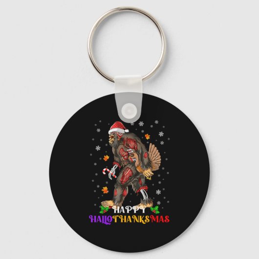 Happy Hankssmas Bigfoot Halloween Thanksgivin Sleutelhanger (Voorkant)
