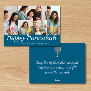 Happy Hannukah, 4 foto's collage blauw en wit Feestdagenkaart
