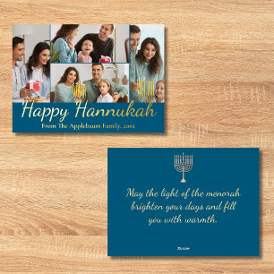 Happy Hannukah, 4 foto's Collage blauw & goud Folie Feestdagenkaart