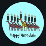 Happy Hannukah Stickers<br><div class="desc">Illustration graphique de Hannukah menorah coloré avec girafes dessin d'art animal. Envoyez un message à vos amis et à votre famille lors de ce jour férié.</div>