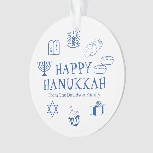 Happy Hanoukka bleu blanc nom personnalisé faveurs (devant)