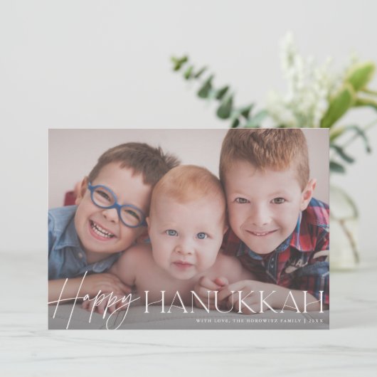 Happy Hanoukka Elegant Script Carte photo de vacan (Debout devant)