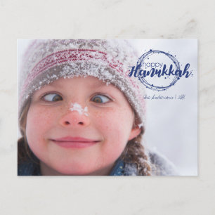 Happy Hanoukka Snow Bubbles Wreath Photo Cartes po