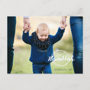 Happy Hanoukka Snow Bubbles Wreath Photo Cartes po