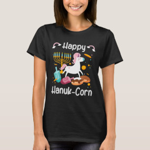 Happy Hanuk Corn Menorah Eenhoorn Hanukkah Joods T-shirt