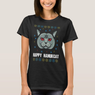 Happy Hanukcat Cat Menorah Ugly Chanukah Joods Ch T-shirt