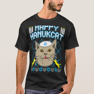 Happy Hanukcat Jewish Cat Ugly KerstSweater T-shirt
