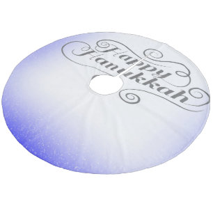 Happy Hanukkah 2-tone blauw witte achtergrond Fleece Kerstboom Rok