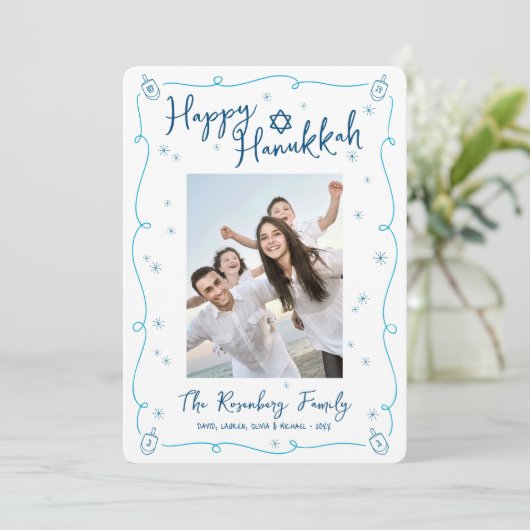 Happy Hanukkah 5 Photo Hand Drawn Doodle Whimsical Feestdagenkaart (Staand voorkant)