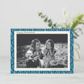 Happy Hanukkah Aangepaste foto Blauw Floral Boho Feestdagenkaart (Staand voorkant)