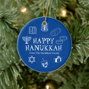 Happy Hanukkah blauw en witte douanenaam gunt Keramisch Ornament