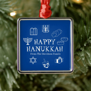 Happy Hanukkah blauw en witte douanenaam gunt Metalen Ornament