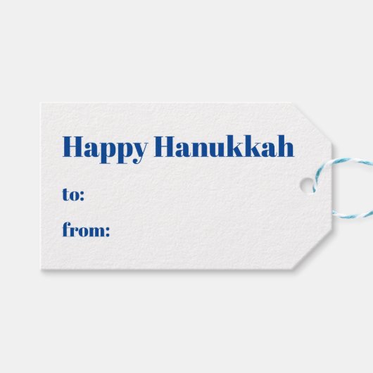 Happy Hanukkah blauw wit tot modern Cadeaulabel (Voorkant (Horizontaal))